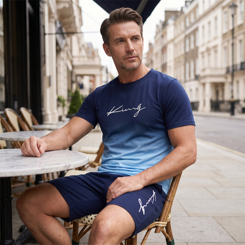 🌈👕 Men's Gradient Color 2-Piece Set – T-Shirt & Shorts, Breathable, Relaxed Fit 🩳