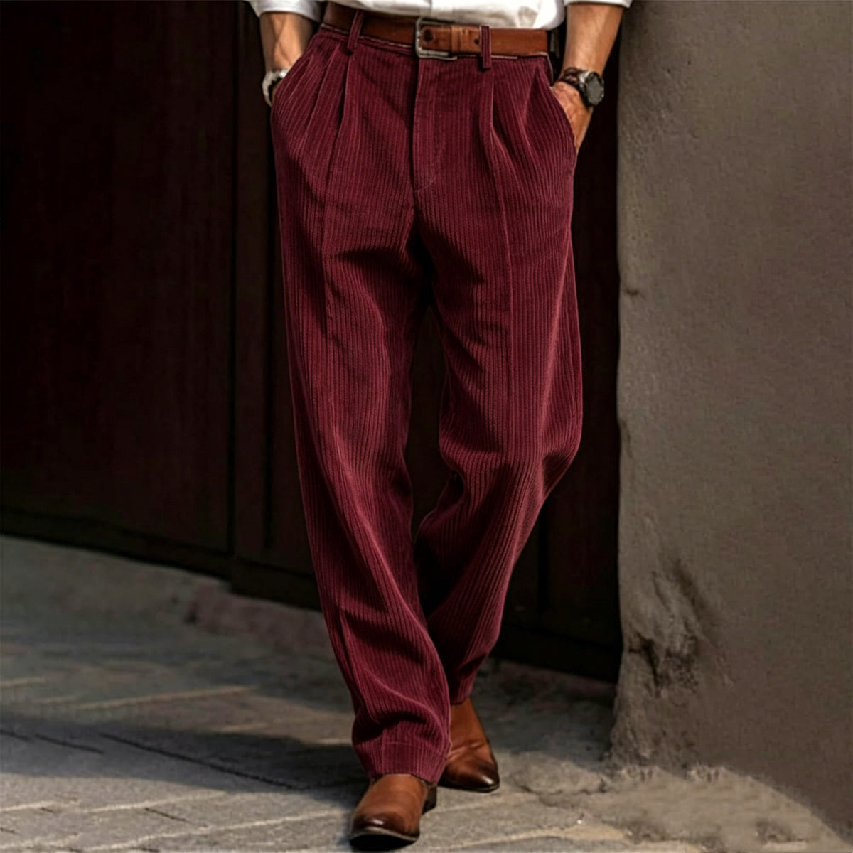 Vintage Pleated Corduroy Wide Leg Pants