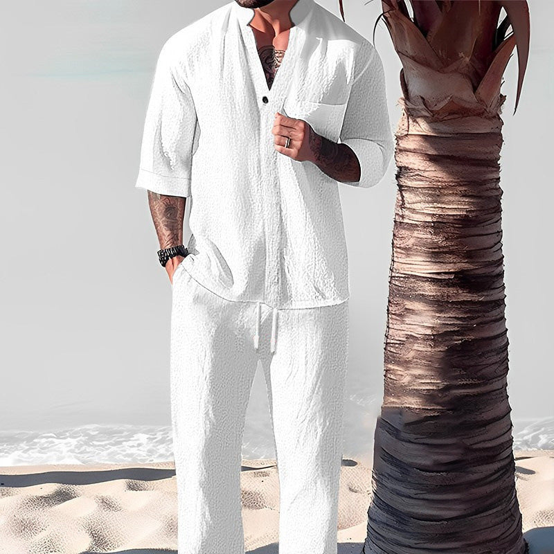 🎉BIG SALE🎉Men's Trendy Cotton Linen Top & Pants Two-Piece Set