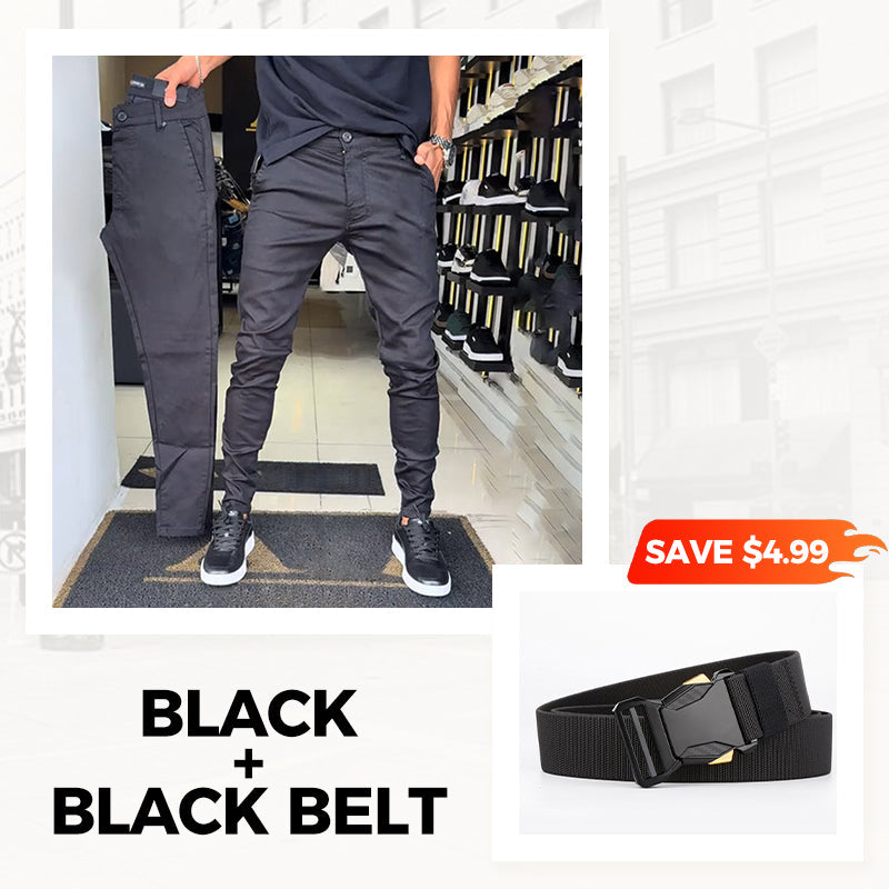 👖Men’s Casual Slim-Fit Solid Color Pants+Belt