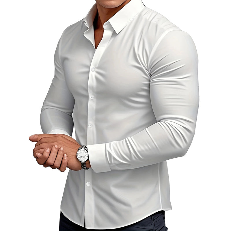 🔥High Quality Men's Four Seasons Solid Color Lapel Long Sleeve Button Shirt