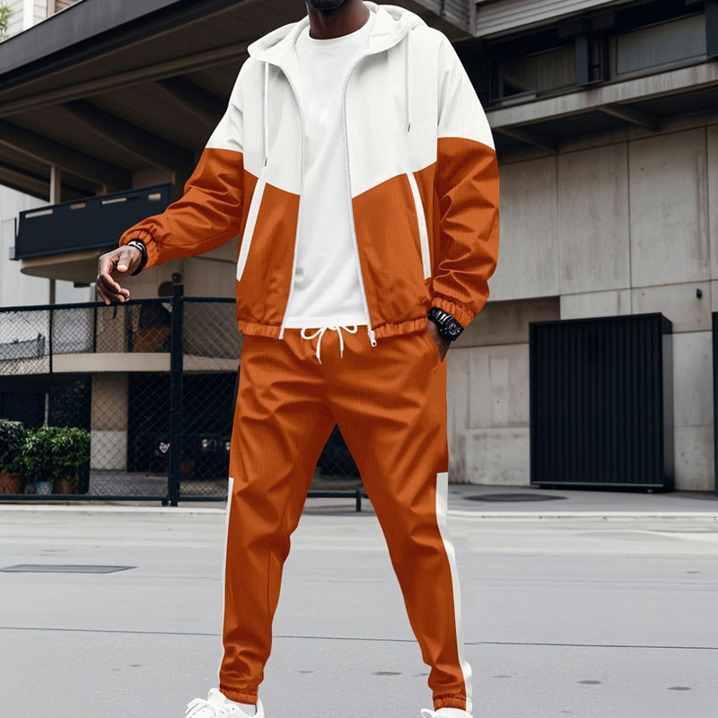 Men's Contrast Hoodie & Tapered Joggers Sports Set