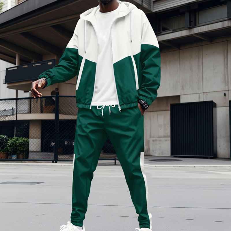 Men's Contrast Hoodie & Tapered Joggers Sports Set