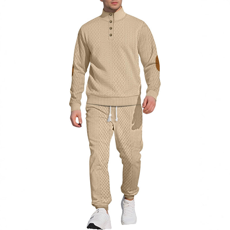 Casual Jacquard Set: Stand Collar Top + Elastic Cuff Pants – Rich Jacquard Texture & Elegant Neckline, Daily Wear Essential!