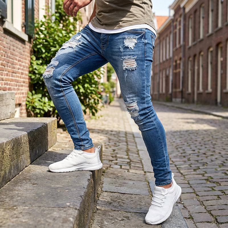👖60% OFF! 🔥 Stylish Distressed Skinny Jeans for Men – Slim Tapered Fit, Breathable Cotton & Edgy Ripped Details