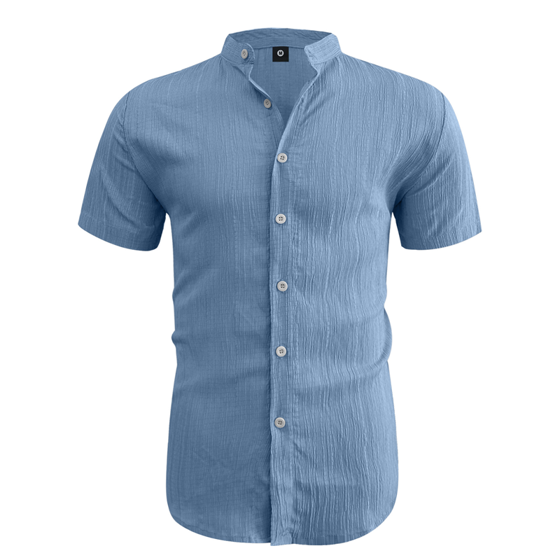 📢📢20% OFF !! ⏰ Men's Summer Stand Collar Short Sleeve Shirt – Breathable Material, Modern Fit & Ideal for Casual or Work 💼