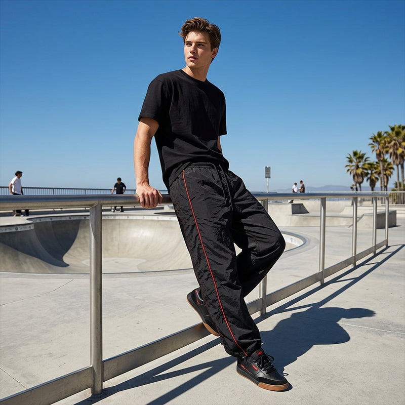 Retro Side-Stripe Wide-Leg Trousers
