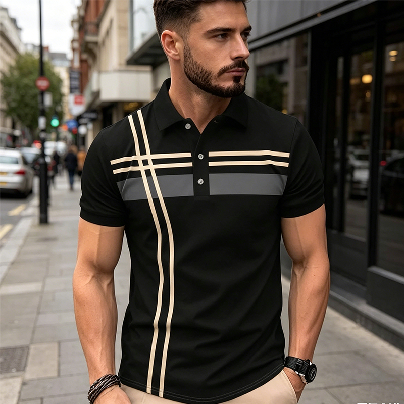 ⏳Limited-time 50% off⏰Men's Striped Short Sleeve Collared Top👔