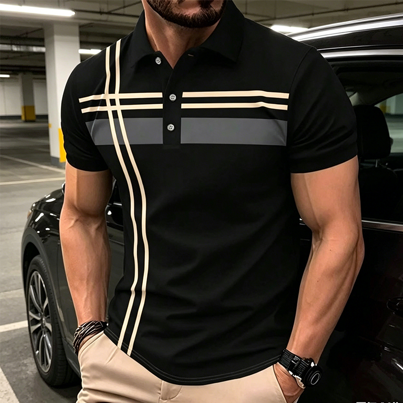 ⏳Limited-time 50% off⏰Men's Striped Short Sleeve Collared Top👔