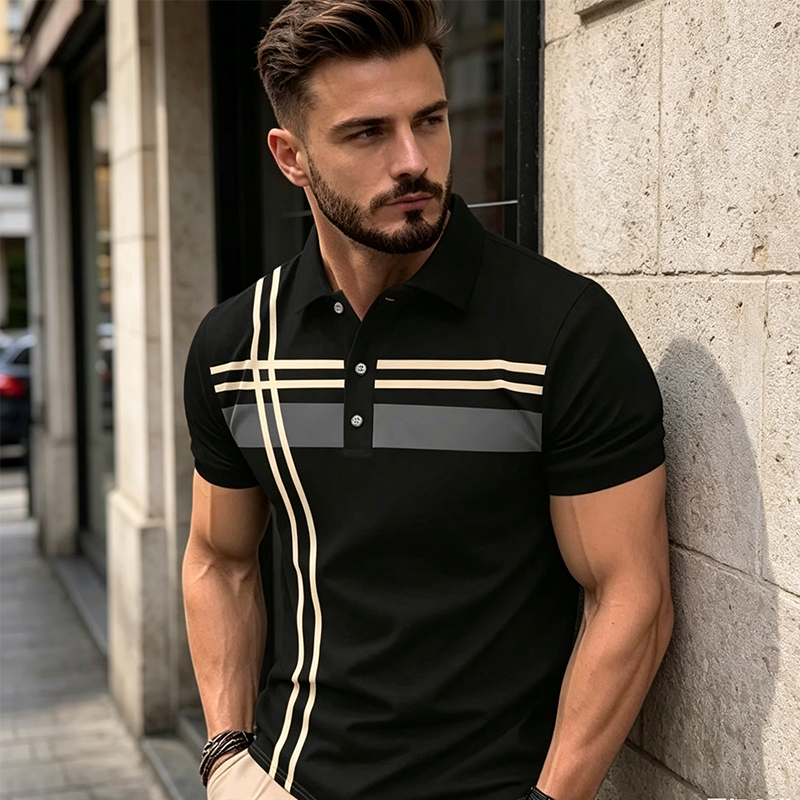 ⏳Limited-time 50% off⏰Men's Striped Short Sleeve Collared Top👔