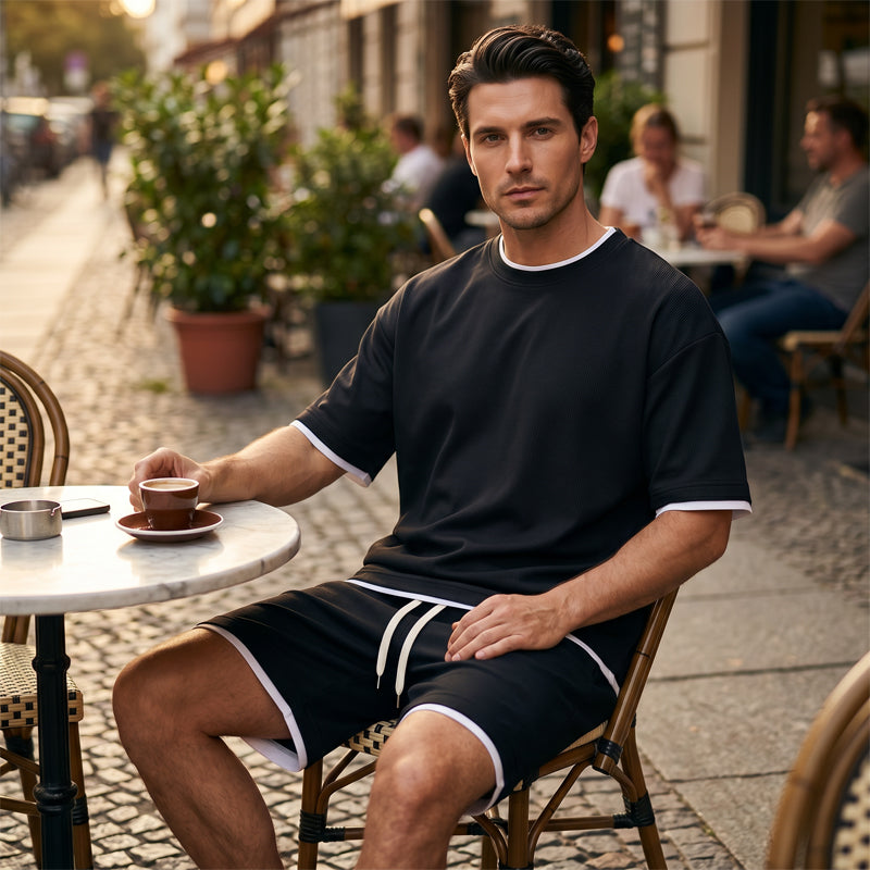 🎉 LIMITED TIME 66% OFF! 👕 Men's Waffle Knit T-Shirt & Shorts Set – Cooling Sensation Fabric & Relaxed Fit Design 💙