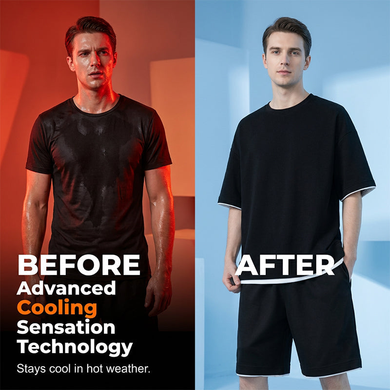 🎉 LIMITED TIME 66% OFF! 👕 Men's Waffle Knit T-Shirt & Shorts Set – Cooling Sensation Fabric & Relaxed Fit Design 💙