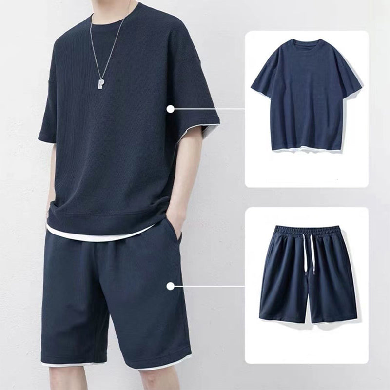 🎉 LIMITED TIME 66% OFF! 👕 Men's Waffle Knit T-Shirt & Shorts Set – Cooling Sensation Fabric & Relaxed Fit Design 💙