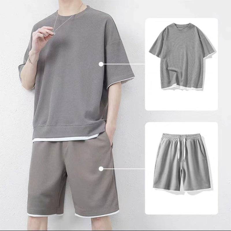 🎉 LIMITED TIME 66% OFF! 👕 Men's Waffle Knit T-Shirt & Shorts Set – Cooling Sensation Fabric & Relaxed Fit Design 💙