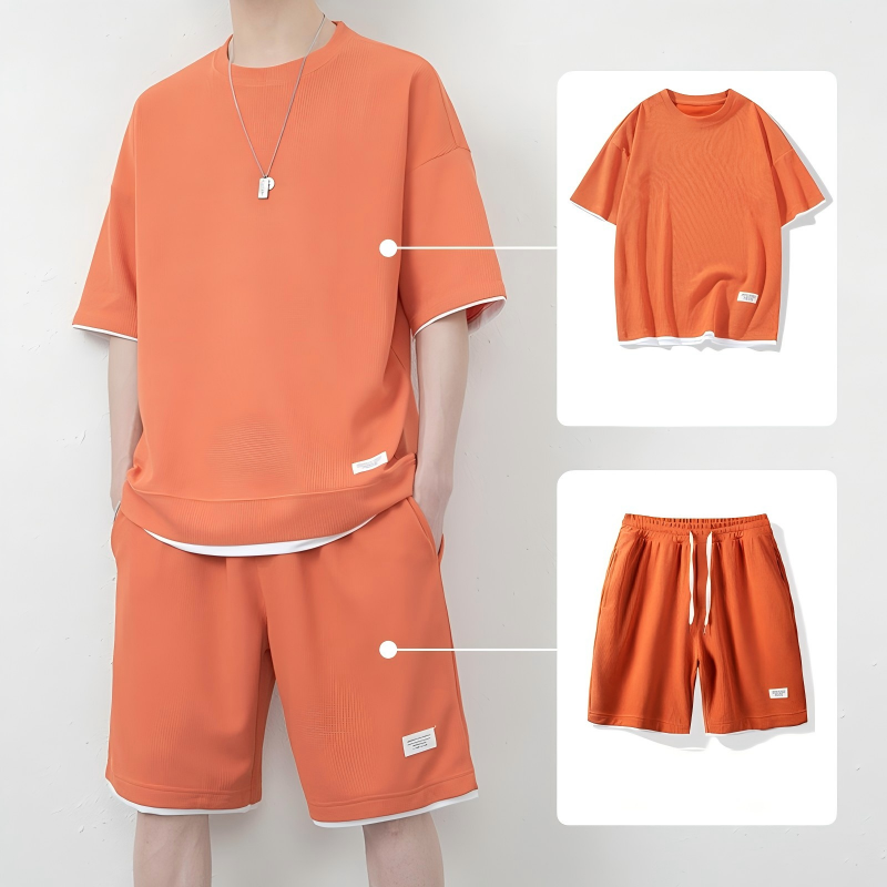 🎉 LIMITED TIME 66% OFF! 👕 Men's Waffle Knit T-Shirt & Shorts Set – Cooling Sensation Fabric & Relaxed Fit Design 💙