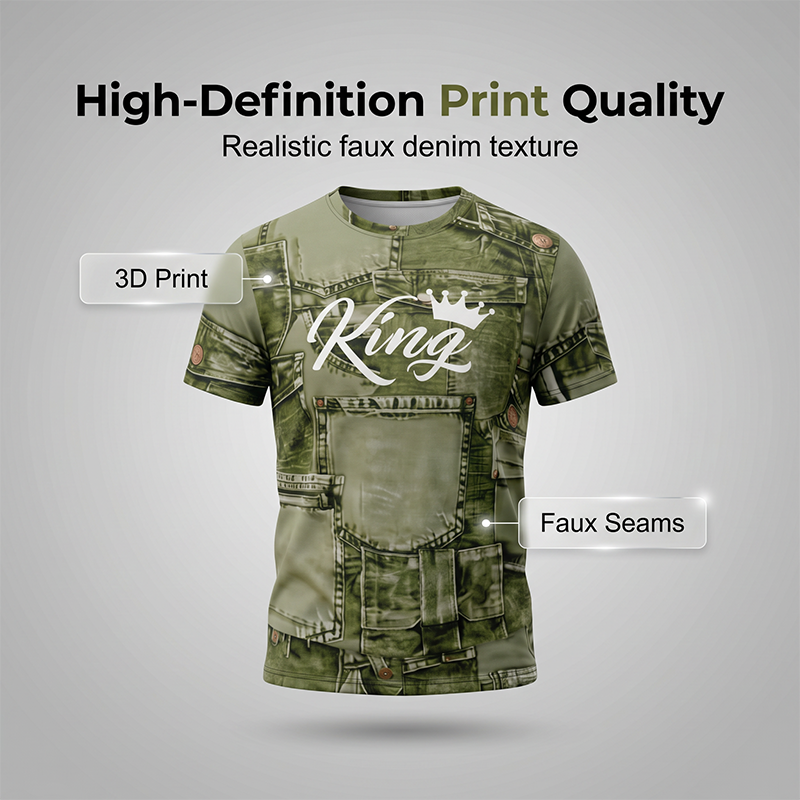 🎁2026 New Arrivals 50% OFF💥Mens Casual Faux Denim Print T Shirt Shorts Set