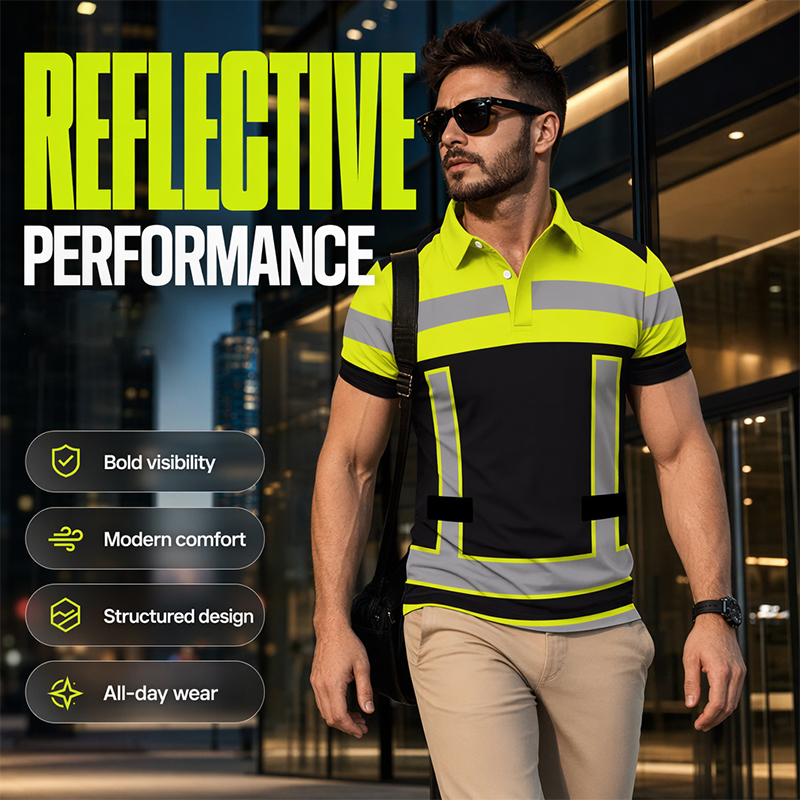 👕 Men's High Visibility Reflective Short Sleeve Shirt – Neon Blocks & Athletic Fit Cut ⏰