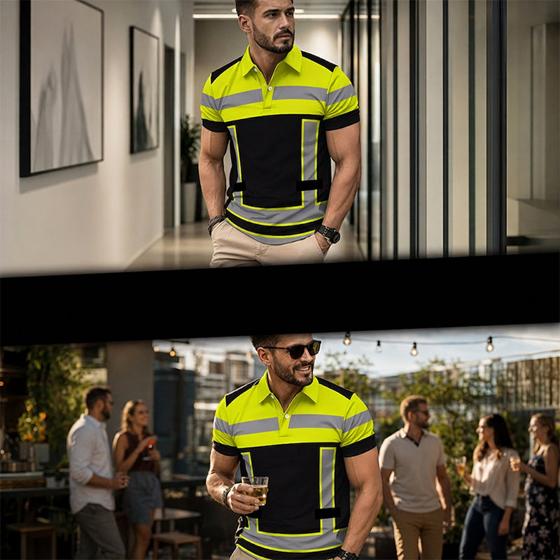 👕 Men's High Visibility Reflective Short Sleeve Shirt – Neon Blocks & Athletic Fit Cut ⏰