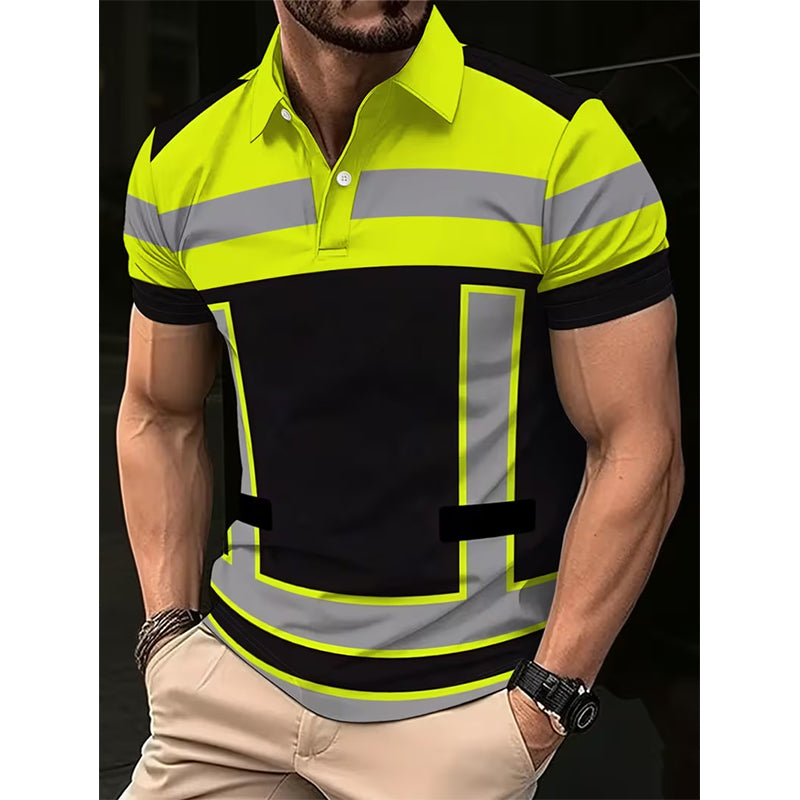 👕 Men's High Visibility Reflective Short Sleeve Shirt – Neon Blocks & Athletic Fit Cut ⏰