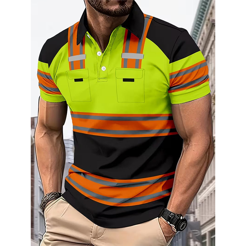 👕 Men's High Visibility Reflective Short Sleeve Shirt – Neon Blocks & Athletic Fit Cut ⏰