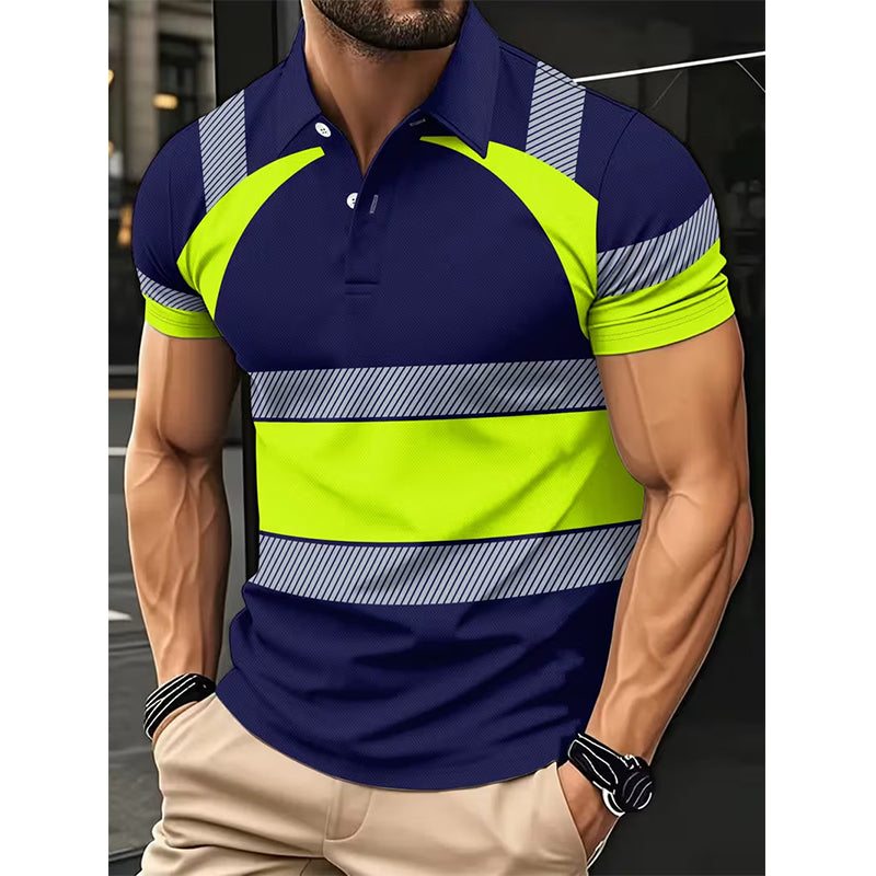 👕 Men's High Visibility Reflective Short Sleeve Shirt – Neon Blocks & Athletic Fit Cut ⏰