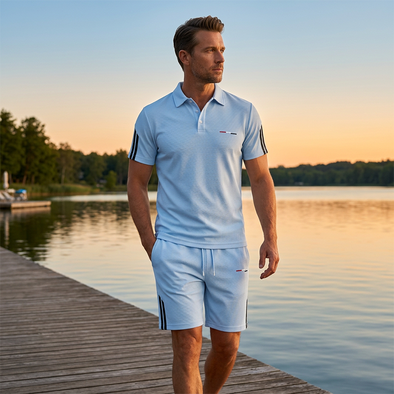 Men's Casual Short-Sleeve Shorts Set
