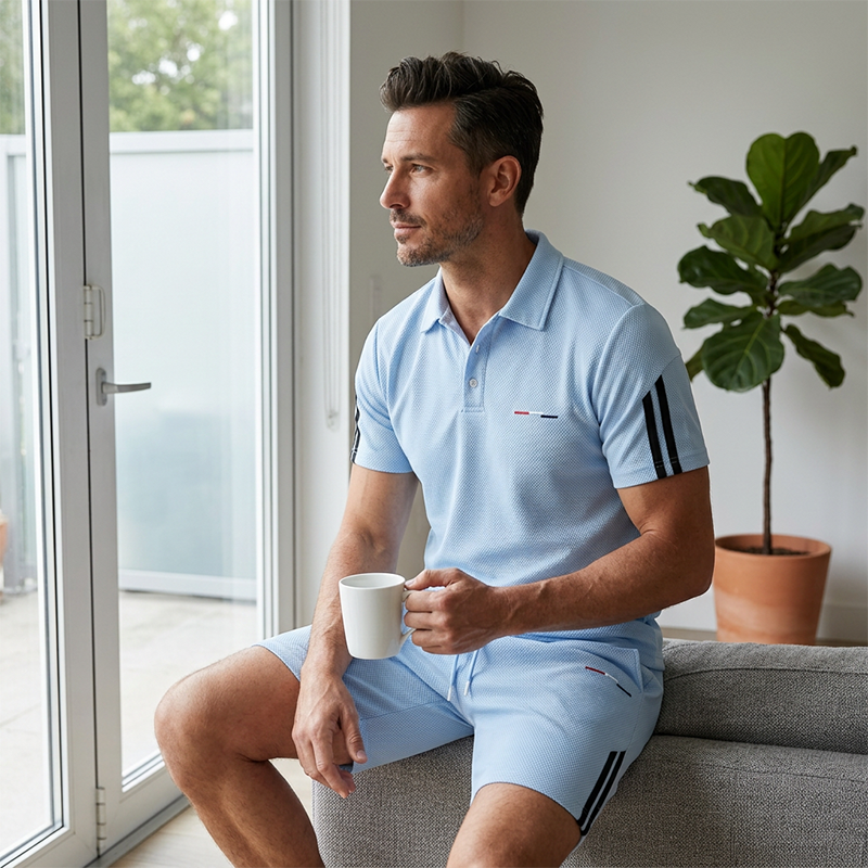 Men's Casual Short-Sleeve Shorts Set