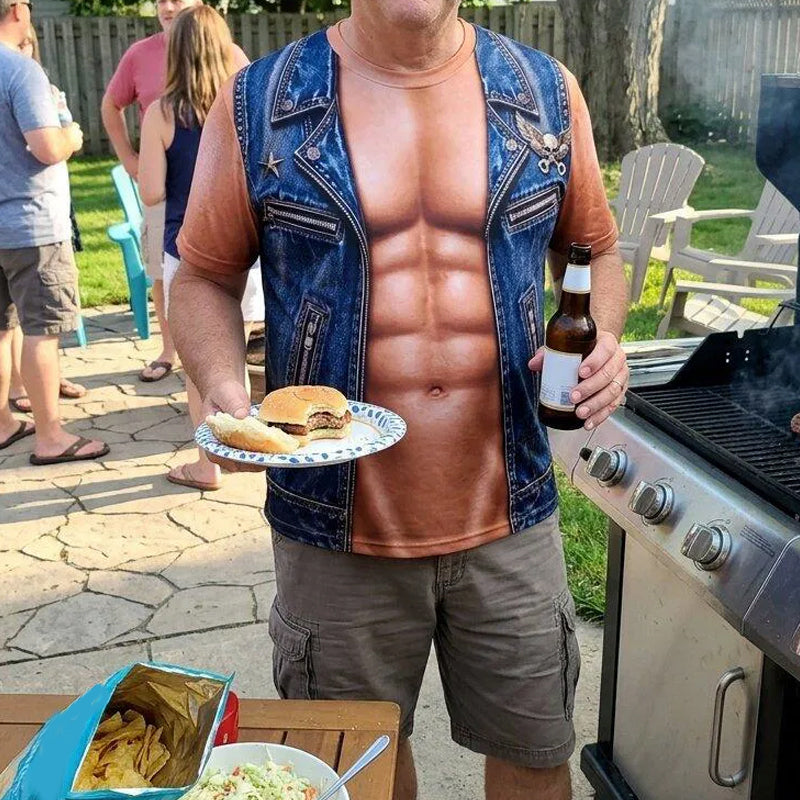 📢📢 50% Off!! ⏰Men's Funny Fake Muscle Print T-Shirt